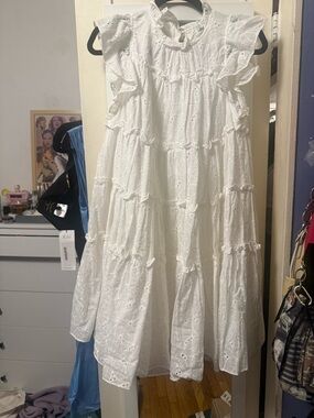 En Saison White Eyelet Ruffle Tier Mini Dress